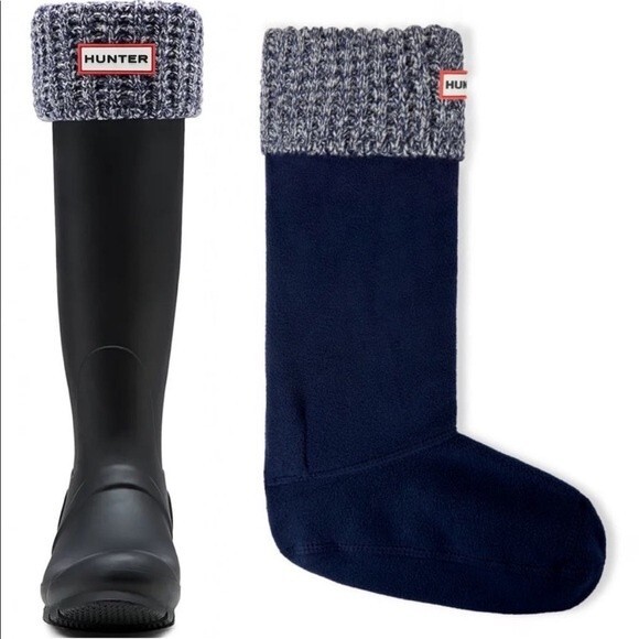 Hunter NEW Navy Cable Knitted Tall Boot Socks Medium M 5-7 - Picture 1 of 6
